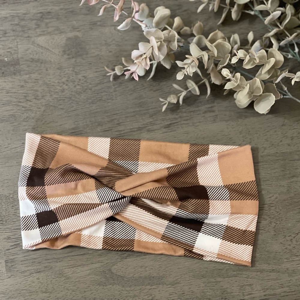 Brown plaid twist headband